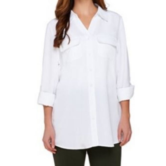 Denim&Co Tops - Denim & Co Roll Tab Sleeve Button Front Tunic 2722